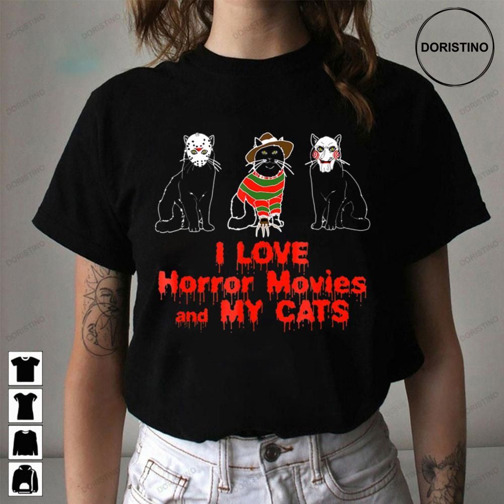 I Love Cats Graphic Black Cat Horror Killer Movie Awesome Shirts